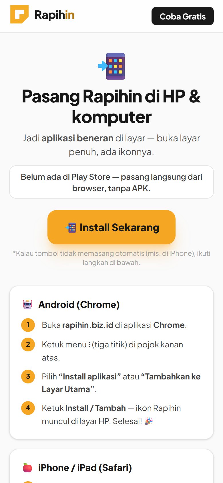 Panduan pasang di HP