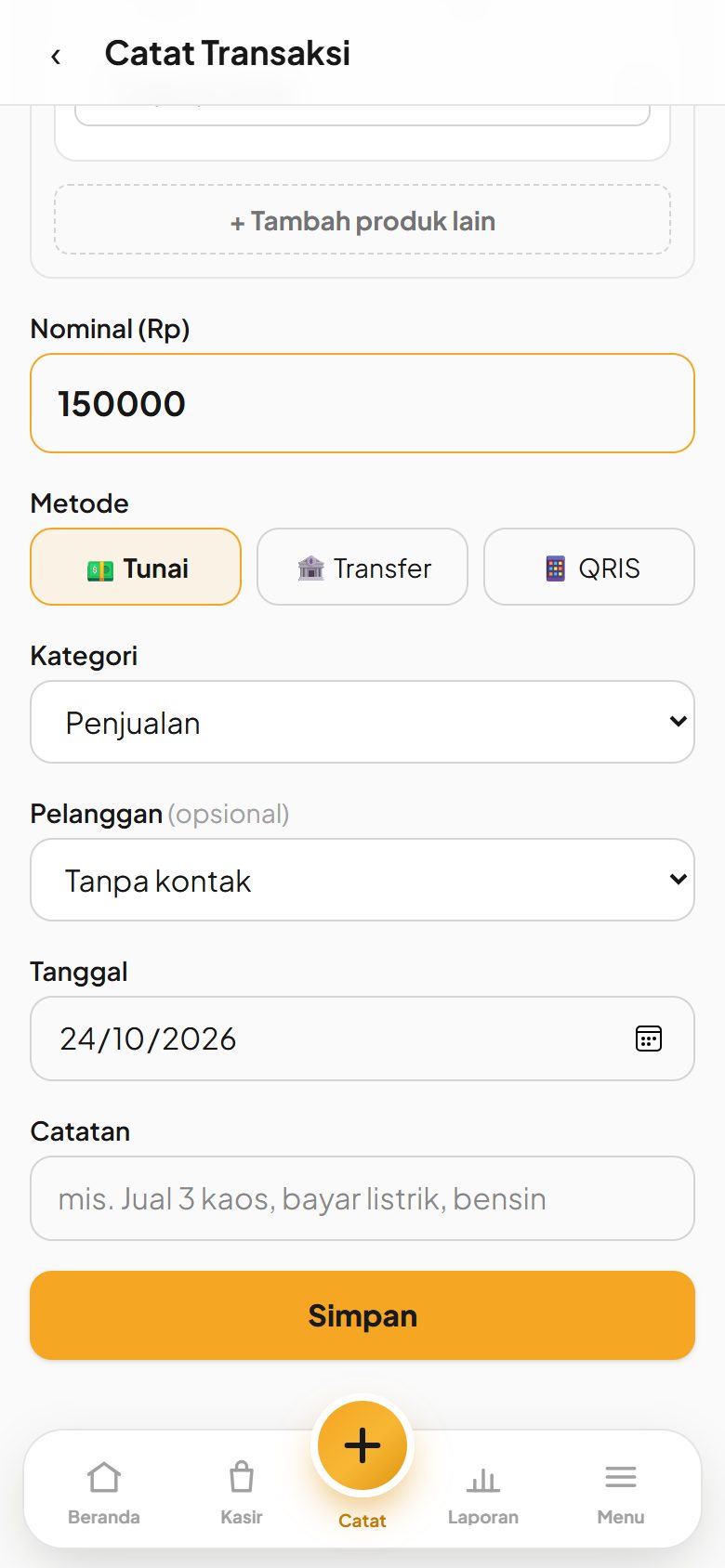 Form catat bagian bawah