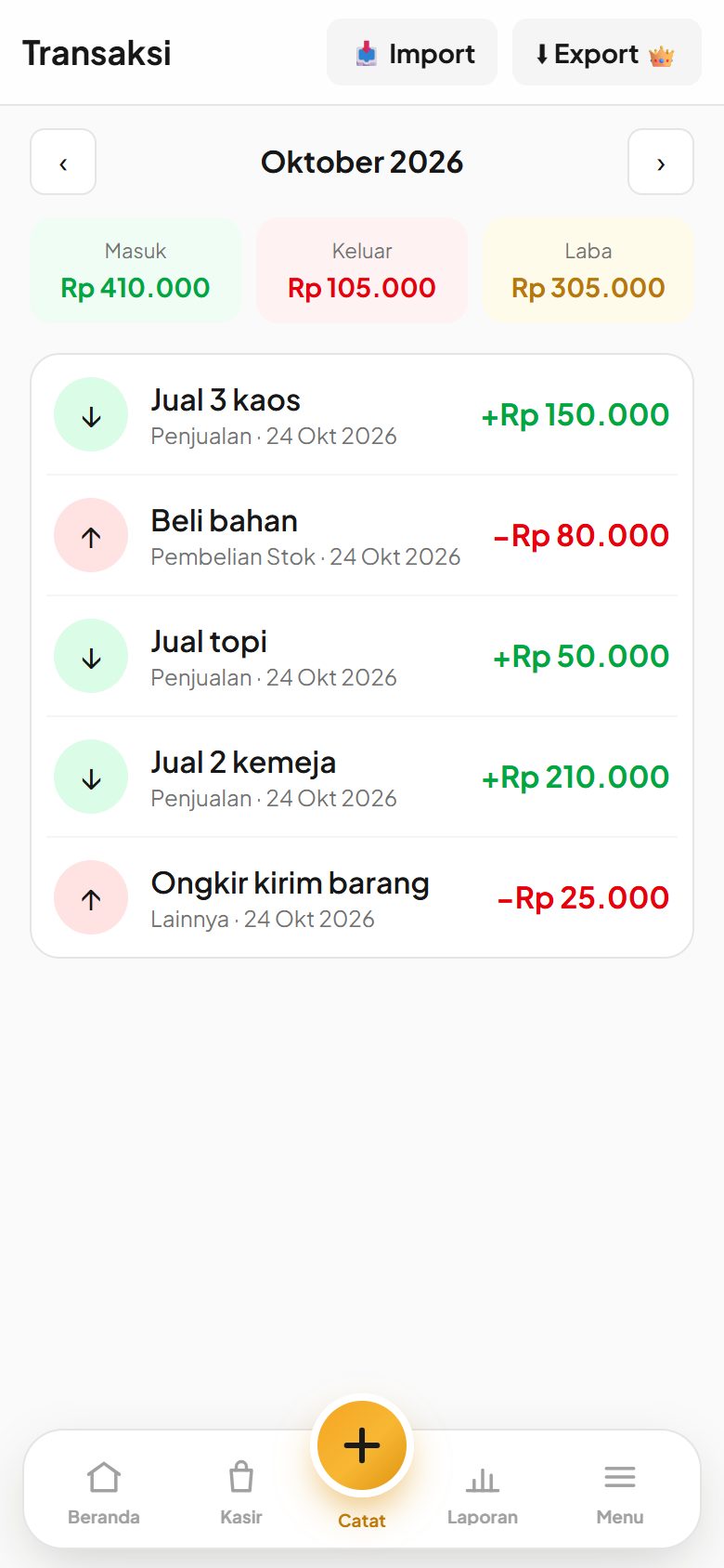 Daftar transaksi
