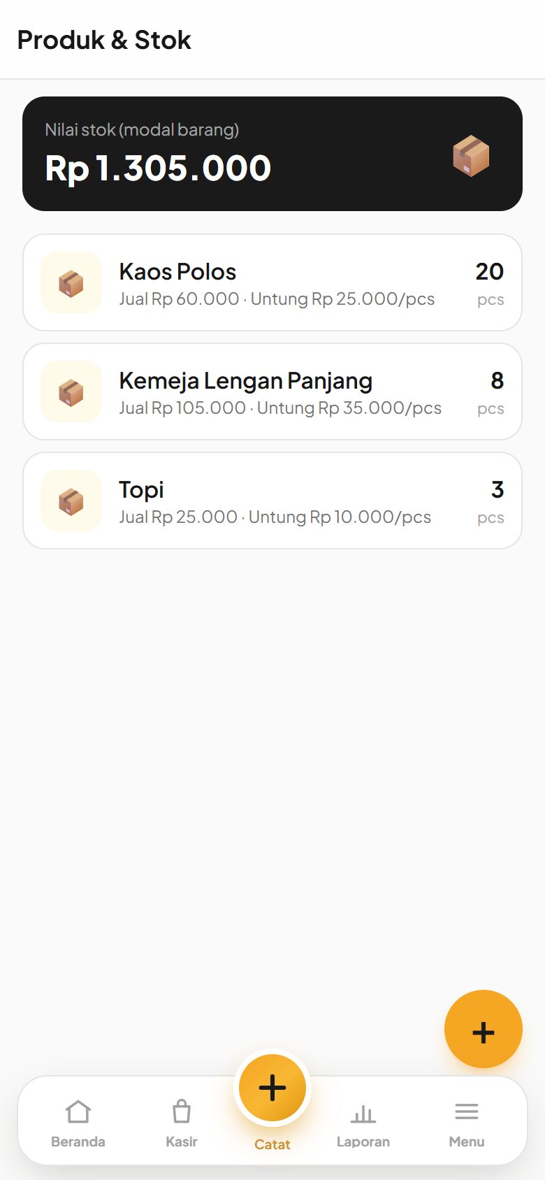 Daftar produk dan stok