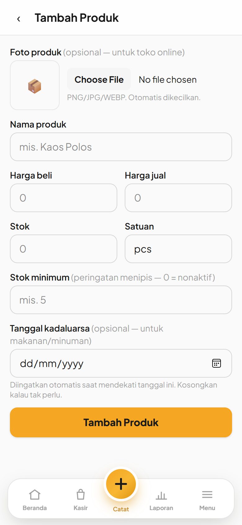 Form tambah produk