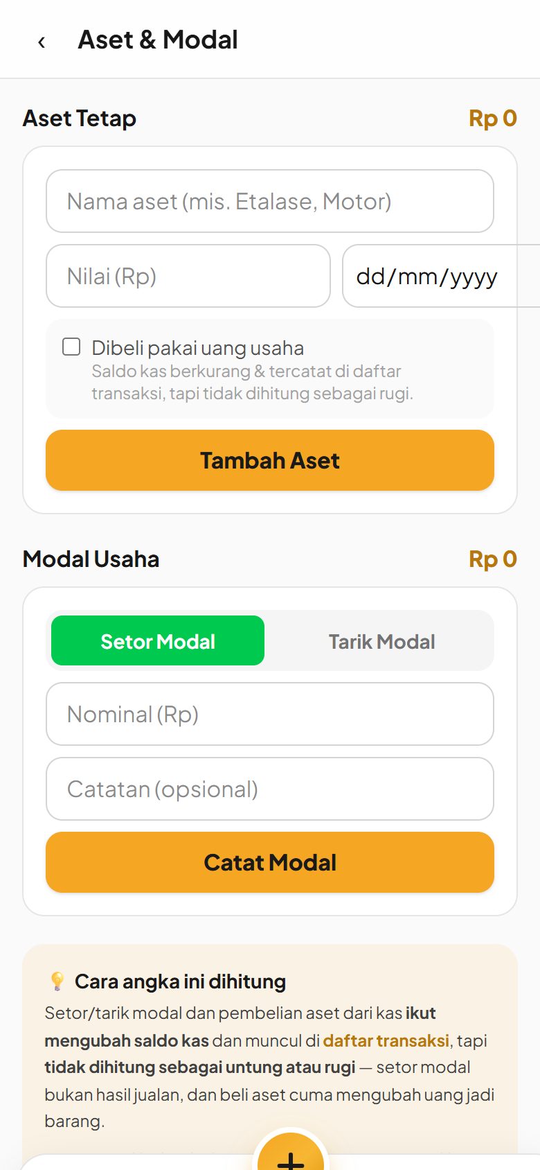 Menu aset dan modal