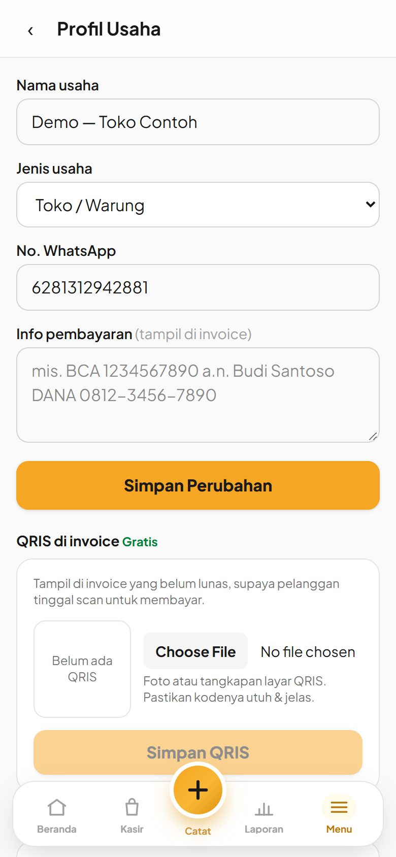 Menu Profil Usaha