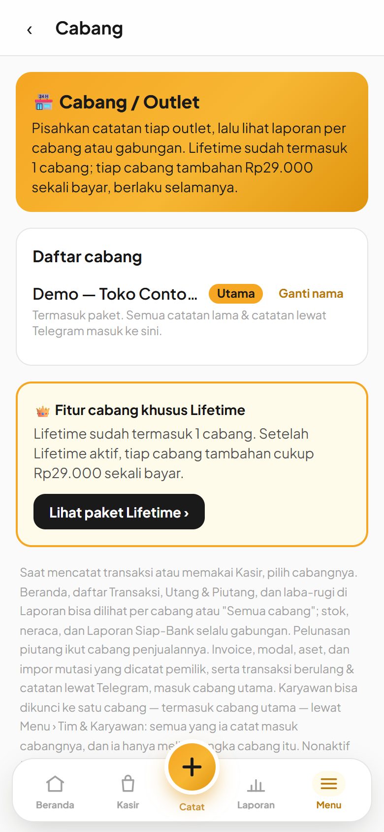 Menu cabang